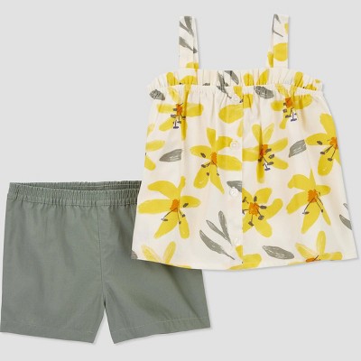 Image of Carter's Just One You® Baby Girls' Floral Top & Bottom Set - White/Yellow 9M