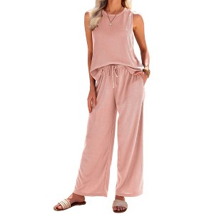 Ekouaer Womens Pajamas 2 Piece Lounge Set Waffle Knit Loungewear Sleeveless Tank Top with Long Pants Outfits - 1 of 4