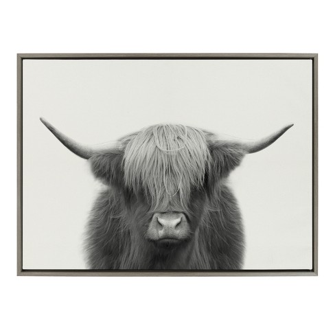 Kate and Laurel Sylvie Hey Dude Highland Cow Framed Linen Canvas by The Creative Bunch Studio - image 1 of 4