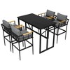 NicBex Outdoor Counter Height Dining Set,Set of 5,Iron Dininf Table&4 Barstools Acacia Armrest,Patio Conversation Set for Balcony&Backyard - 3 of 4