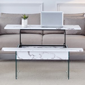 FONTOI Multifunctional Lift Top Coffee Tables with Marble Pattern&Glass Legs&Non-Slip Feet for Living Room Bedroom Office, White , 23.6"*16.3"*43.4" - 1 of 4