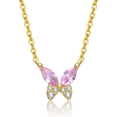 Guili Adorable Kids 14k Gold Plated Pink Cubic Zirconia Butterfly Pendant Necklace Ð Whimsical, Sparkling Jewelry with a Sweet and Elegant Design