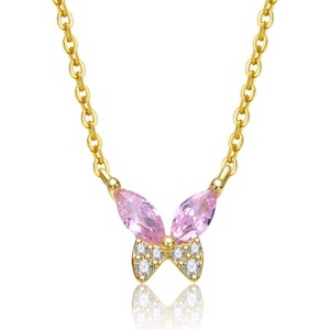 Guili Adorable Kids 14k Gold Plated Pink Cubic Zirconia Butterfly Pendant Necklace Ð Whimsical, Sparkling Jewelry with a Sweet and Elegant Design - 1 of 3