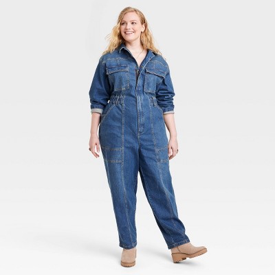 Women's Button-Front Short Sleeve Boilersuit - Universal Thread Indigo