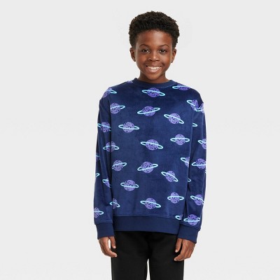 Boys' Microfleece Space Print Crewneck Sweatshirt - Cat & Jack™ Navy