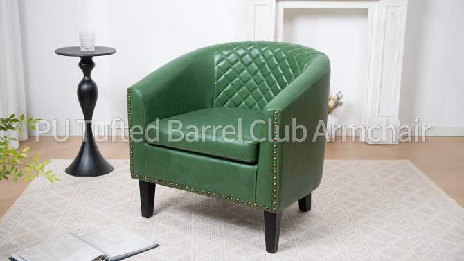  Tufted Faux Leather Barrel Club Chair - Kinwell, 2 of 11, play video
