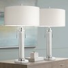 Possini Euro Design Cadence 30" Tall Glass Column Large Modern Glam End Table Lamps Set of 2 Pull Chain Clear Living Room Bedroom Bedside White Shade - 2 of 4