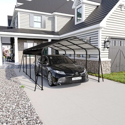 12x20FT Garage Carport with Galvanized Steel Roof,Metal Heavy Duty Outdoor RV Carports,Multi-Use Waterproof Garage Shed for Car,Truck-Coolbibila