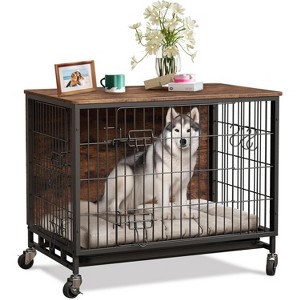 Garvee Wooden Dog Crate Furniture 27.2" with Double Doors, Removable Tray & Lockable Wheels – Compact Indoor/Outdoor Kennel for Small Breeds - 1 of 4
