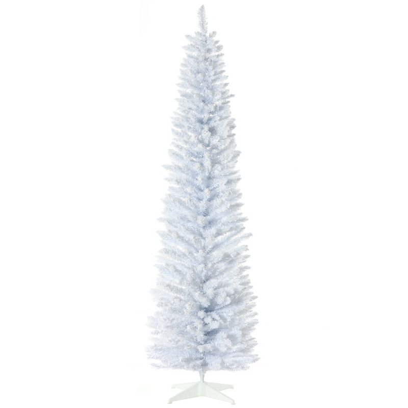 HOMCOM 7 FT Snow Flocked Artificial Pencil Christmas Tree, Slim Xmas Tree with Realistic Branches and Plastic Base Stand for Indoor Decoration, 1 of 7