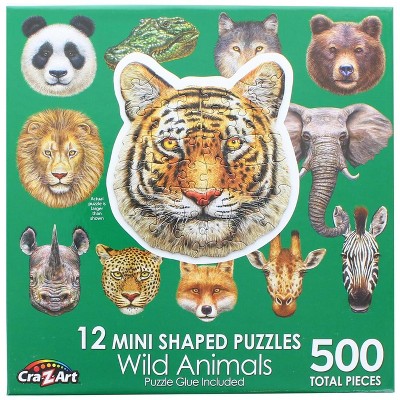 Cra-Z-Art Wild Animals | 12 Mini Shaped Jigsaw Puzzles | 500 Color Coded Pieces