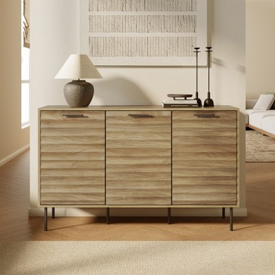Mid-Century Modern Natural Wood and Black 55.1-Inch Sideboard Cabinet