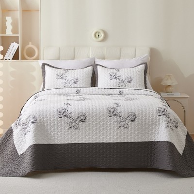 Acoinel Lightweight Polyester Fabric Bedspread Set Rose