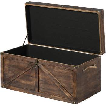 Vintiquewise Vintiquewise Brown Large Wooden Lockable Trunk Farmhouse Style Rustic Design Lined Storage Chest with Rope Handles