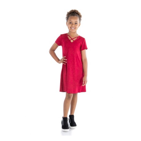 24seven Comfort Apparel Girls Short Sleeve Girls T Shirt Dress-red