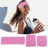 Unique Bargains Stretchy Cotton Blend Sweat Absorbing Sport Headband Wristband Pink 3 pcs - 2 of 4