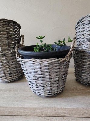 Sunnydaze 8 in Rattan Wicker Basket Planters with Handles/Lining - Set of 5