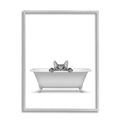 Stupell Industries Cat Peeking Bathroom Tub Framed Giclee Art