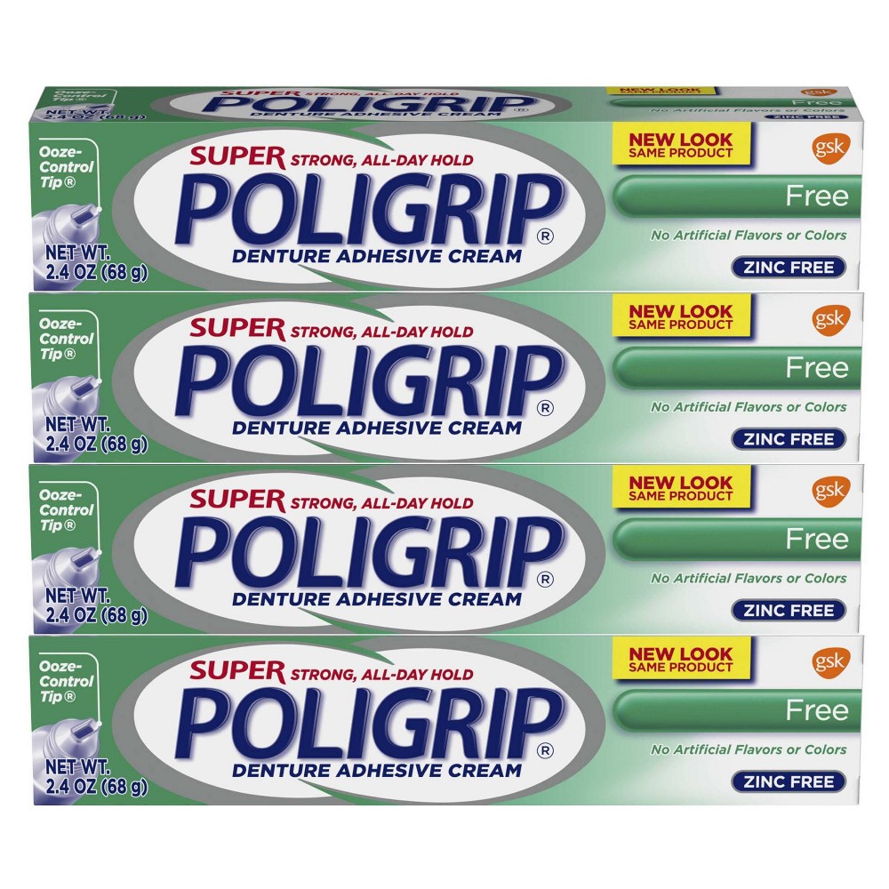 Super Poligrip Denture and Partials Adhesive Cream  2.4 Oz  8 Pack