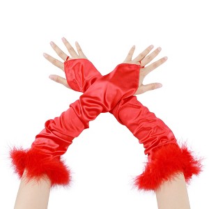INSPIRE CHIC Women's Satin Hooked Finger Feather Fingerness Costplay Sleeves Gloves for Christmas Dance Party 1 Pair - 1 of 4