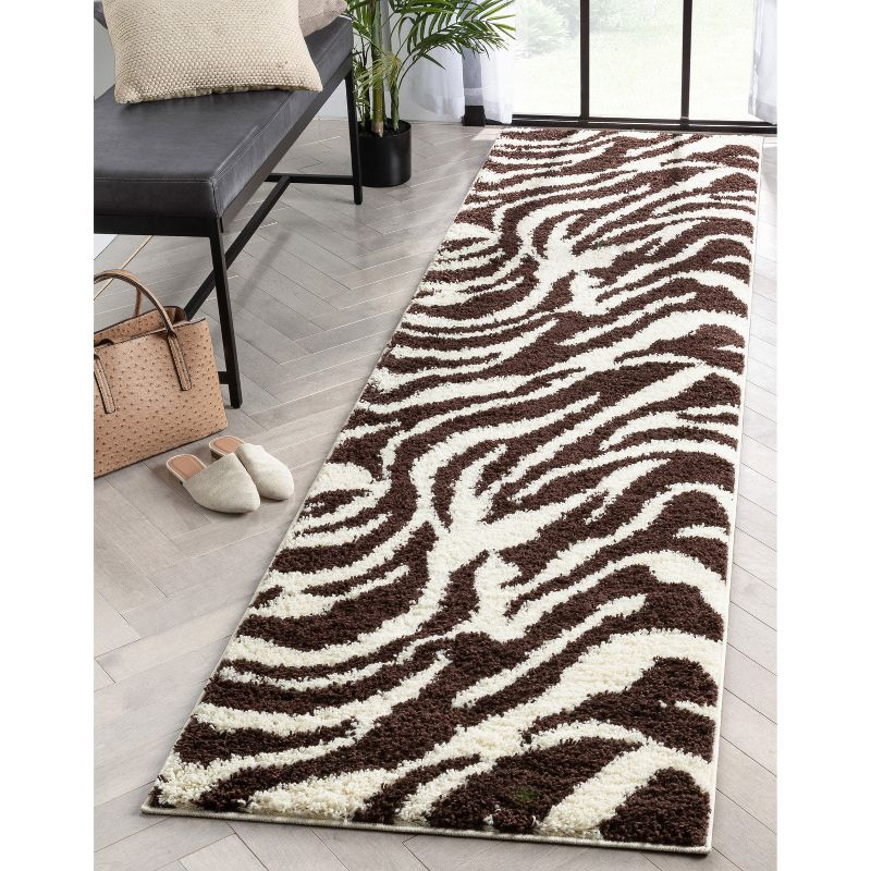 Modern Animal Print Area Rug Shag Zebra Plush Easy Care Thick Soft Plush Living Room, 5 of 8