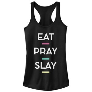 Juniors Womens CHIN UP Eat Pray Slay Racerback Tank Top - 1 of 4
