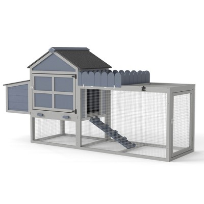 FURNIinspire Pet Crates And Houses All-Weather Chicken Coop with Pre-Drilled Holes, Pull-Out Trays And Functional Zones, Grey, 79.90"*24.20"*40.20"