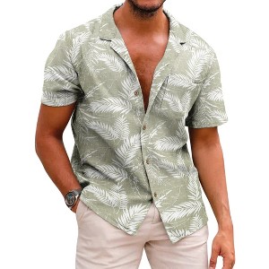 COOFANDY Men's Hawaiian Floral Shirts Cotton Linen Button Down Tropical Holiday Beach Shirts S-XXXL - 1 of 4