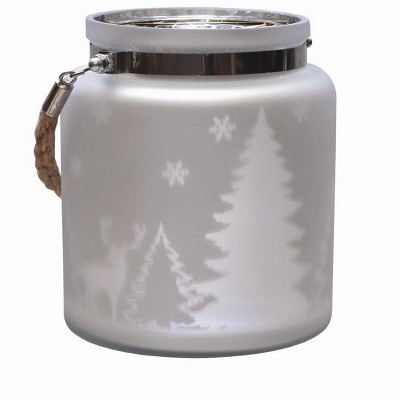 Northlight 6" Winter Scene Christmas Pillar Candle Holder Lantern with Handle - Silver