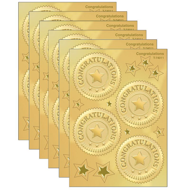 Trend Enterprises 2" Congratulations (Gold) Award Seals Stickers (T-74011-6) , 1 of 4