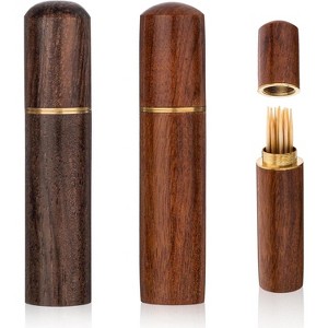 2Pack Toothpick Holder Portable Wood Case Waterproof Handmade, Mini Box for Storage Toothpick Needle Pill Bead - 1 of 4