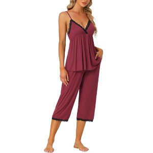 cheibear Womens Sleepwear Modal V-Neck Camisole with Capri Pants Pajama Set - 1 of 4