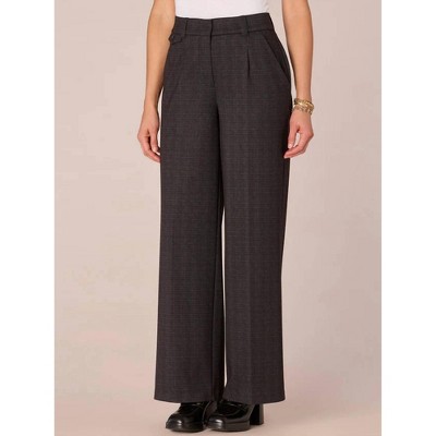 Women's Skyrise Plaid Ponte Wide Leg Trousers with Flap Pockets - Democracy