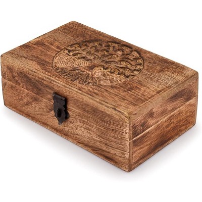 Handmade Mango Wood Tree of Life Engraving Beautifully Keepsake Box Jewellery Organiser Unique Gift Ideas