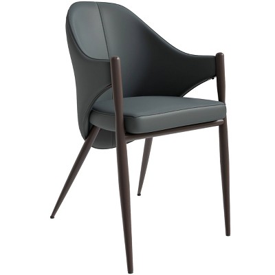 LeisureMod Upholstered Leather Dining Chair, Modern Accent Armchair Ergonomic Kitchen Chairs Iron Legs Sante Collection