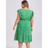 GRACE & GRANDEUR Women's Plus Size Floral V-Neck Ruffle Sleeve Elastic Waist A-Line Dress with Pockets - 3 of 4