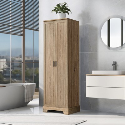 Multifunctional Tall Bathroom Corner Storage Cabinet With Two Doors,  Adjustable Shelves And Open Shelves, White - Modernluxe : Target