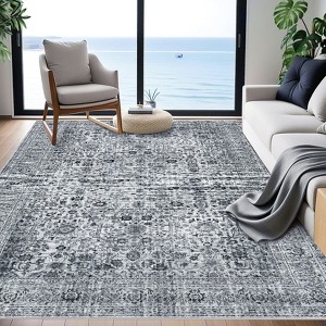 Boho Print Washable Rugs Non Slip Low Pile Vintage Floral Traditional Carpet for Living Room - 1 of 4