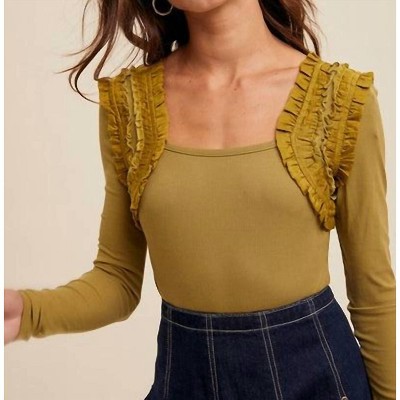Women's Shoulder Ruffle Long Sleeve Knit Top - Listicle