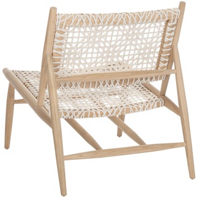 Transitional Bandelier Armless Chair in Light Natural Wood & White Leather
