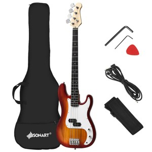 Costway Full Size Electric Bass Guitar 4 String with Strap Guitar Bag Amp Cord Red New - 1 of 4