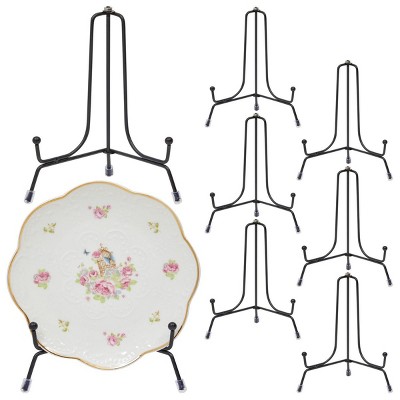 Okuna Outpost 8 Pack Decorative Plate Holder Display Stands for Cabinet Decor (Black Iron, 6 Inch)