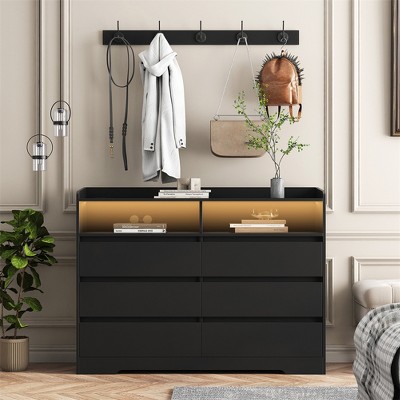 6 Drawer Dresser for Bedroom, Chest of Drawers with Hook, Wooden Sideboard Buffet Cabinet, Storage Dressers Chest for Living Room Entryway Bedroom