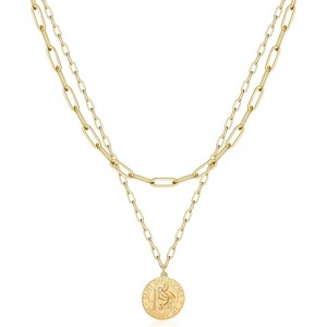 Multi-Charm Layered Necklace 14K Gold Plated Evil Eye Coin Bee Pendants - 1 of 4