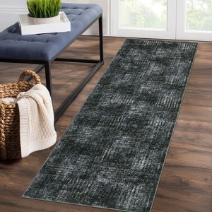 Area Rug Washable Non Slip Low Pile Rug Soft Faux Wool Non Shedding Floor Carpet, Stain Resistant Modern Abstract Rug for Bedroom, Living Room, Green - 1 of 4
