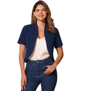 INSPIRE CHIC Women's Casual Open Front 3/4 Sleeve Collarless Business Blazer Cardigan - 1 of 4