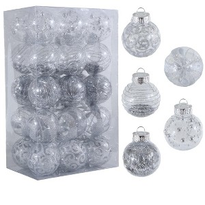 Aoibox 30pcs 60mm Silver Clear Shatterproof Christmas Ornaments Set Crystal Baubles for Tree Indoor Outdoor Holiday Party Decor - 1 of 4