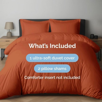 Terracotta Queen Microfiber Duvet Cover Set with Pillow Shams