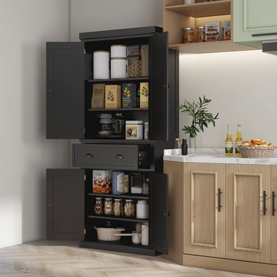 LOVMOR 72" Kitchen Pantry, Tall Storage Cabinet, Freestanding Cupboard with Drawer