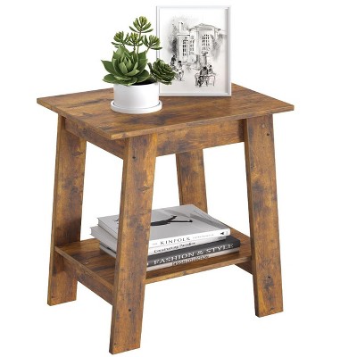 Wood Side Table with Storage Shelf, Small End Tables for Small Spaces, Square